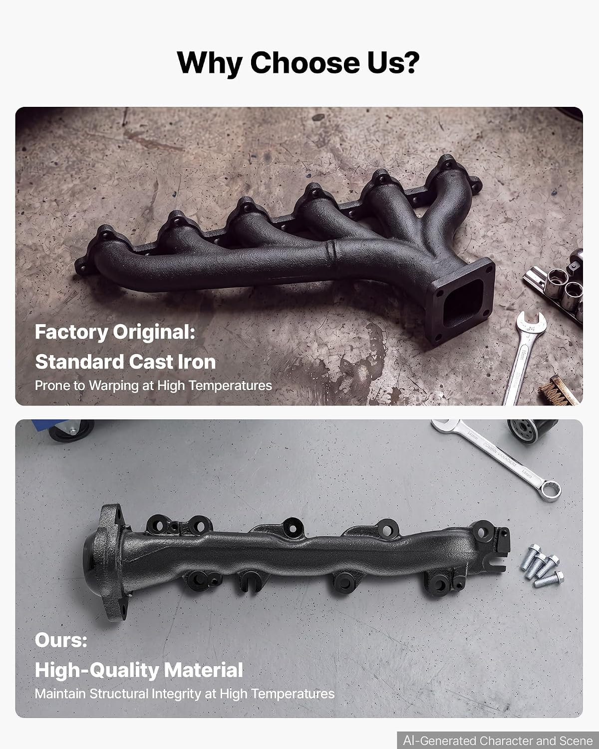 VEVOR Exhaust Headers Manifold Replacement 2PCS Heat-Resistant Cast Iron