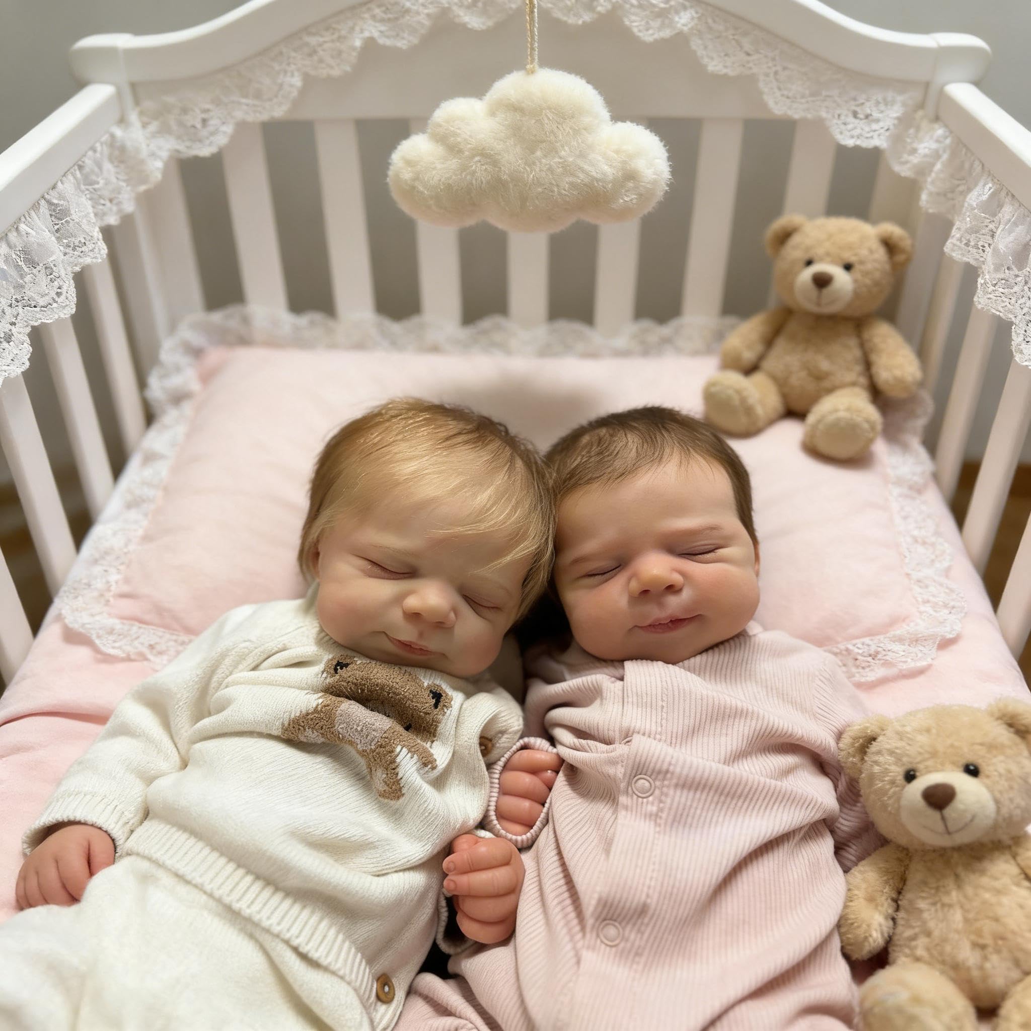 Reborn Babypuppen Silikon Ganzkörper Zwillinge Mädchen 18 Zoll Realistische Babypuppe Weiches Vinyl Lebensechte Neugeborene Babys Puppe, Real Life Silikon Babys Zwillinge Puppen für Kinder