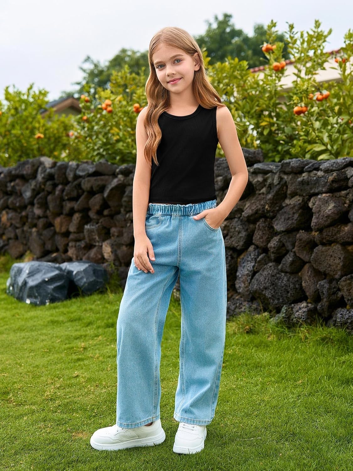 Haloumoning Girls Tank Tops Kids Athletic Ribbed Knit Sleeveless Crop Tops Basic Camisole 5-14 Years - Image 5