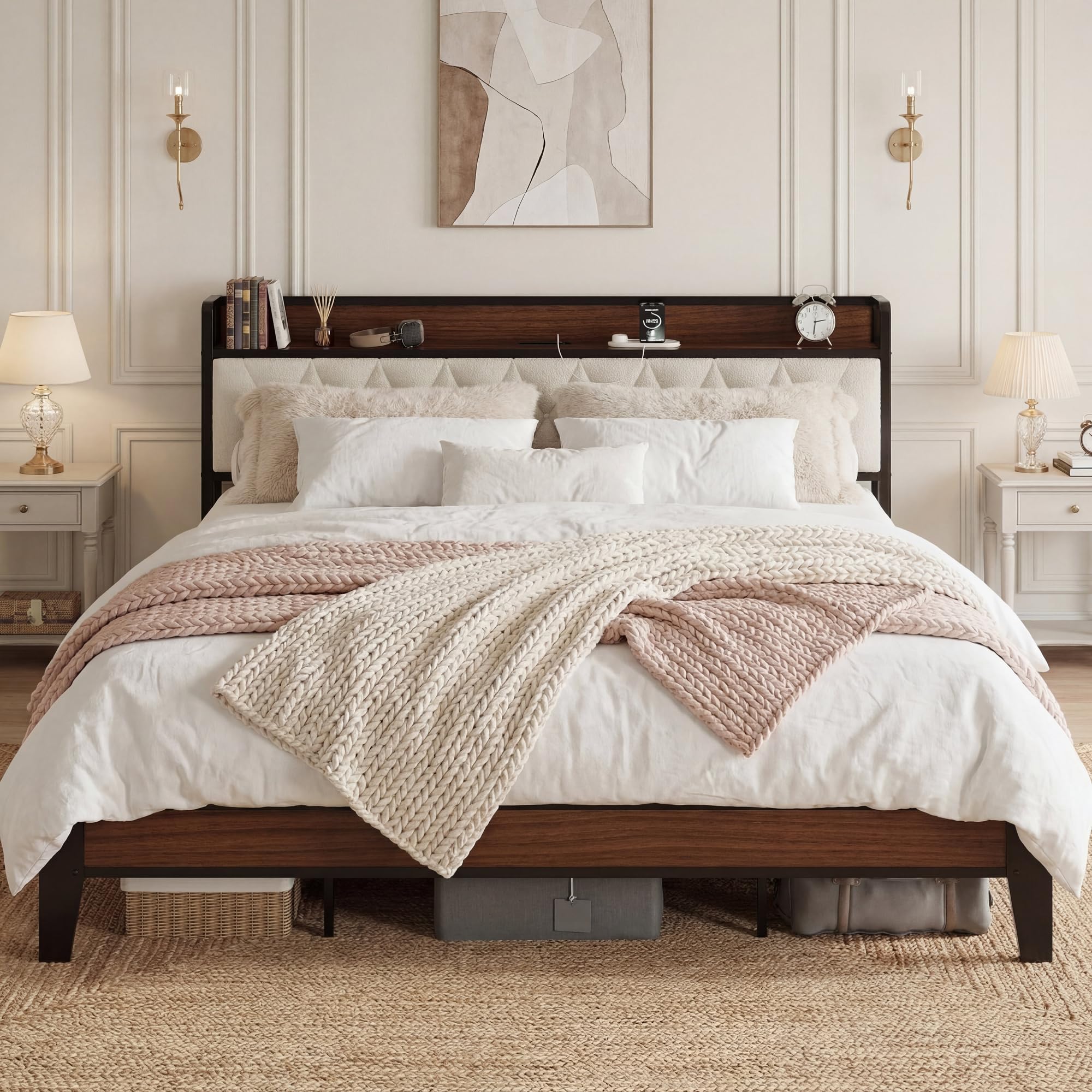 ANCTOR King Bed Frame with Storage Headboard
