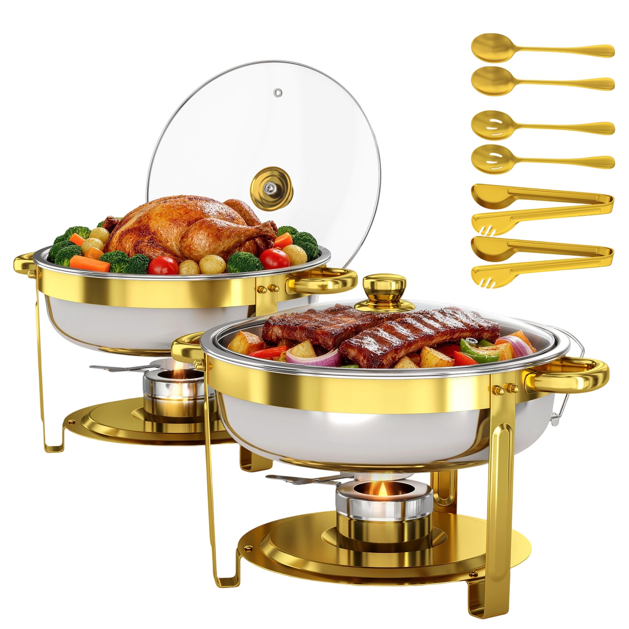 EffiQ-Rate 2 Pcs Round Chafing Dish Set 6 QT Large Capacity Buffet Warmer
