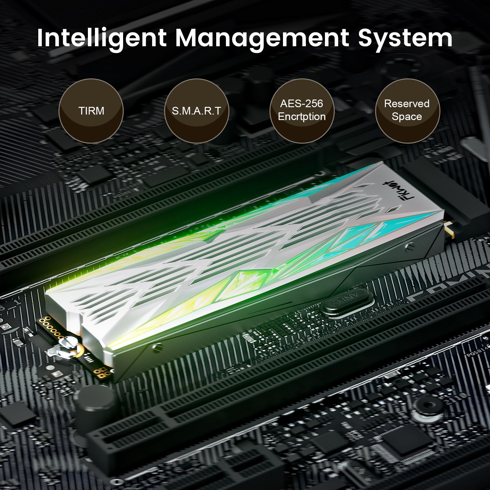 Fikwot FN990 NVMe SSD M.2 2280 PCIe Gen4x4 da 1 TB con dissipatore di calore RGB, fino a 7400 MB/s, 3D NAND TLC, unità a stato solido da gioco interna per PS5 e desktop
