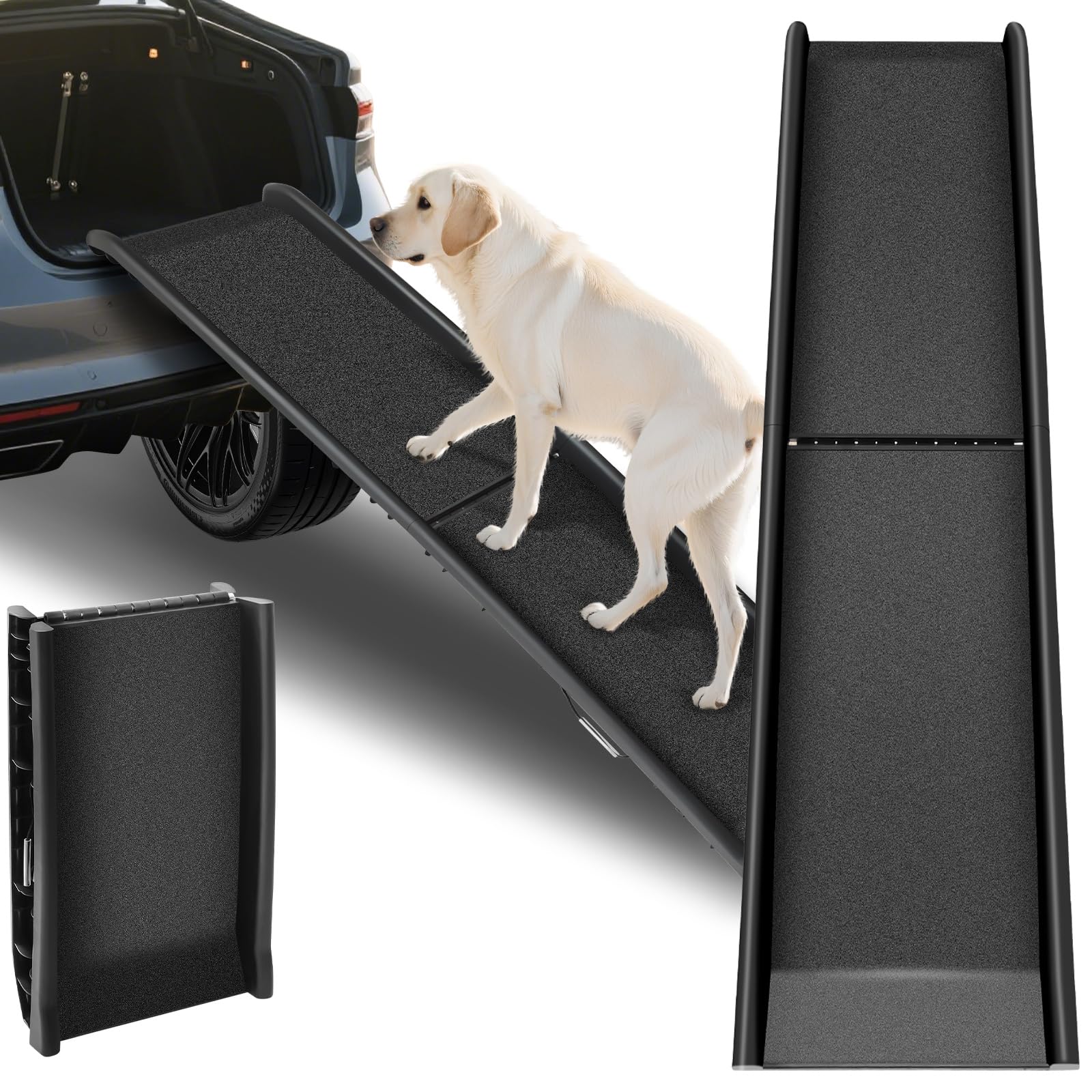 Folding Dog Ramp for Car Truck SUV 156cm Portable Pet Ramp with Non-Slip Surface for Large Dogs Non Slip with Raised Siderails