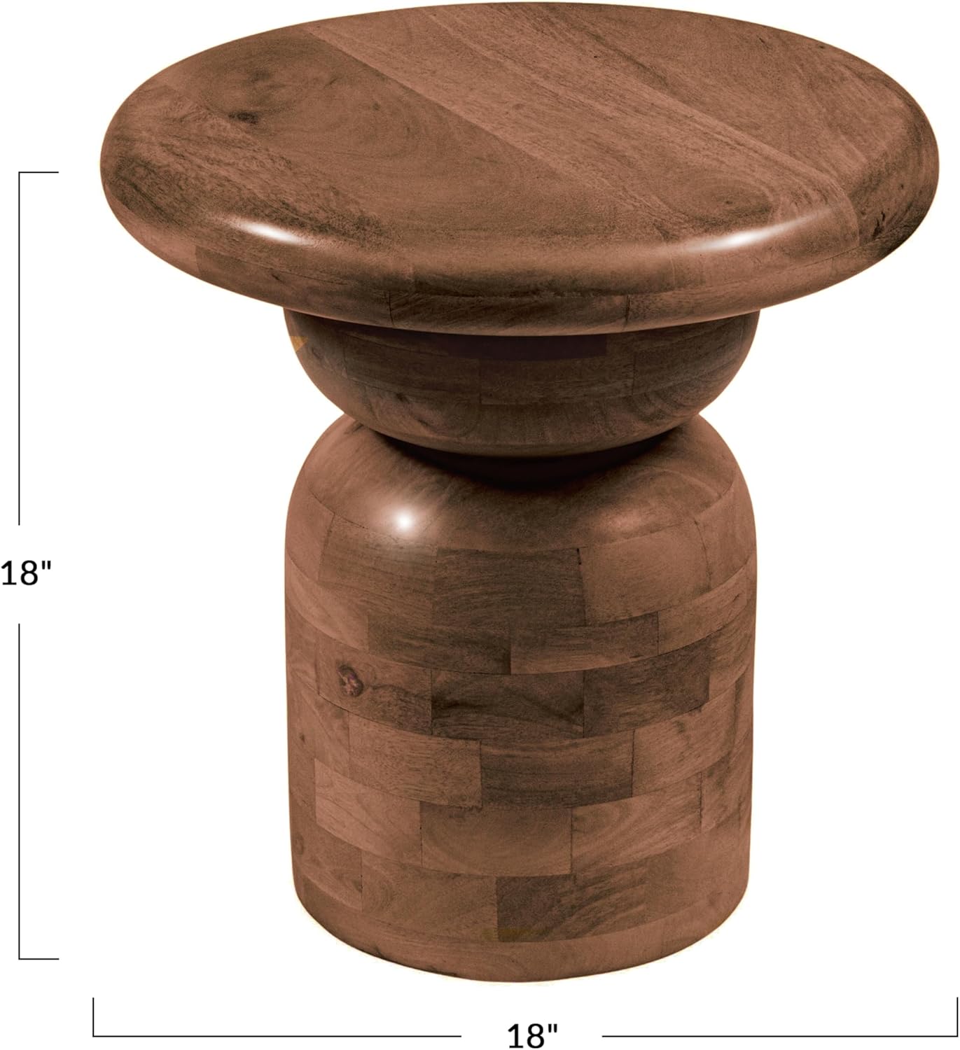 Creative Co-Op Round Mango Wood Accent Table with Stacked End Grain Base, Walnut Finish