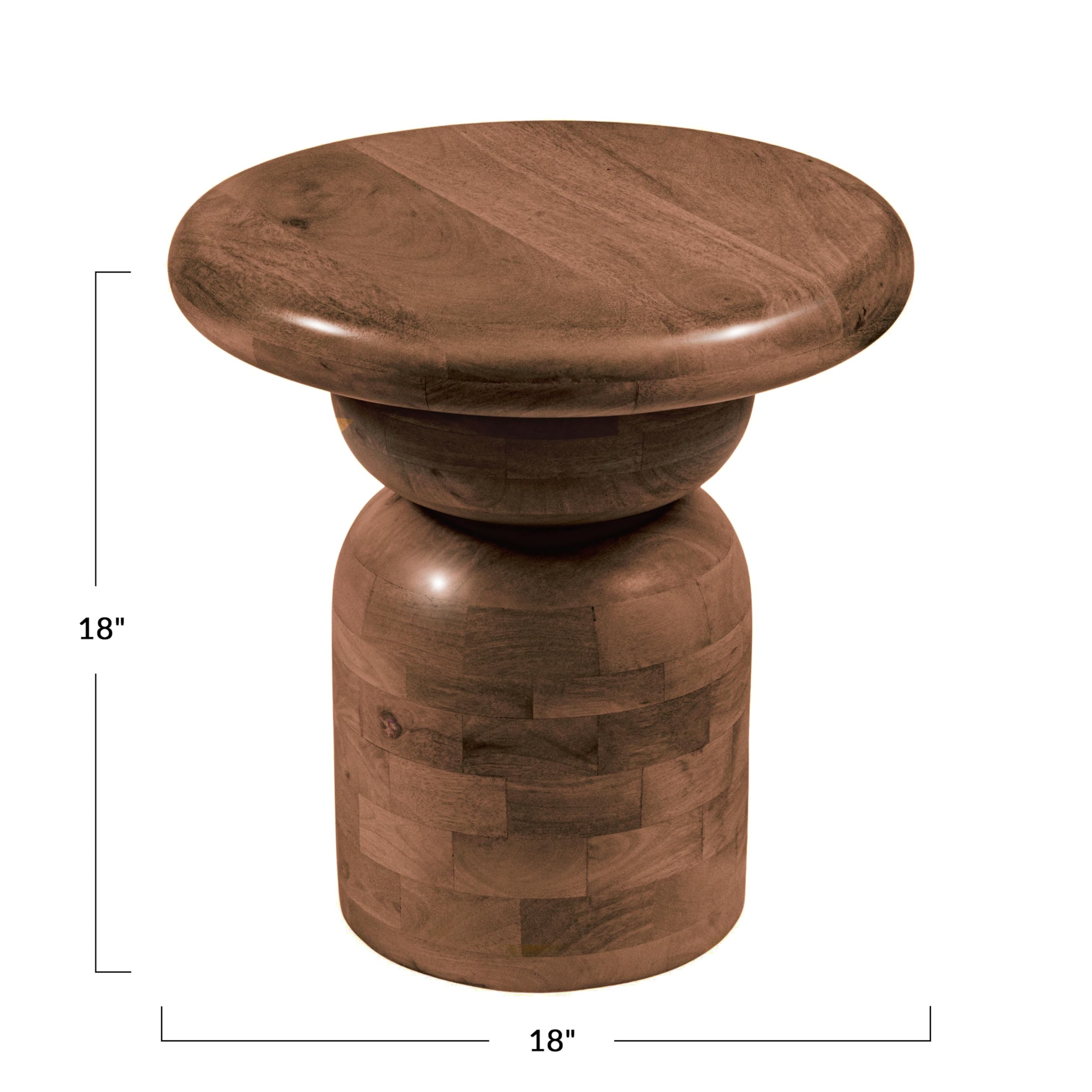 Creative Co-Op Round Mango Wood Accent Table with Stacked End Grain Base, Walnut Finish