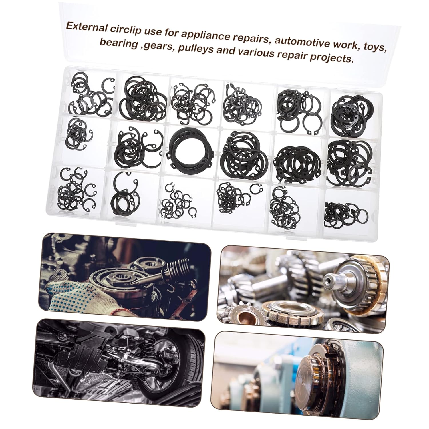 External Retaining Ring Snap Fastener Kit for Shaft, Carbon Steel