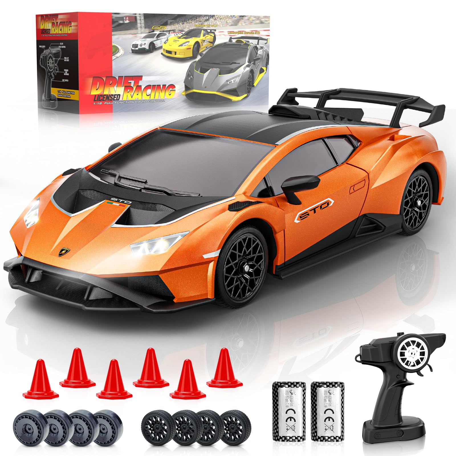 Lamborghini Remote Control Car, 1:18 Scale Officially Licensed Lamboghini Toy Car, Cool RC Cars Toys for 4 5 6 7 8 9 10 11 12 Year Old Boys Kids Adults Gifts,15km/h Fast RC Drift Car (Orange)