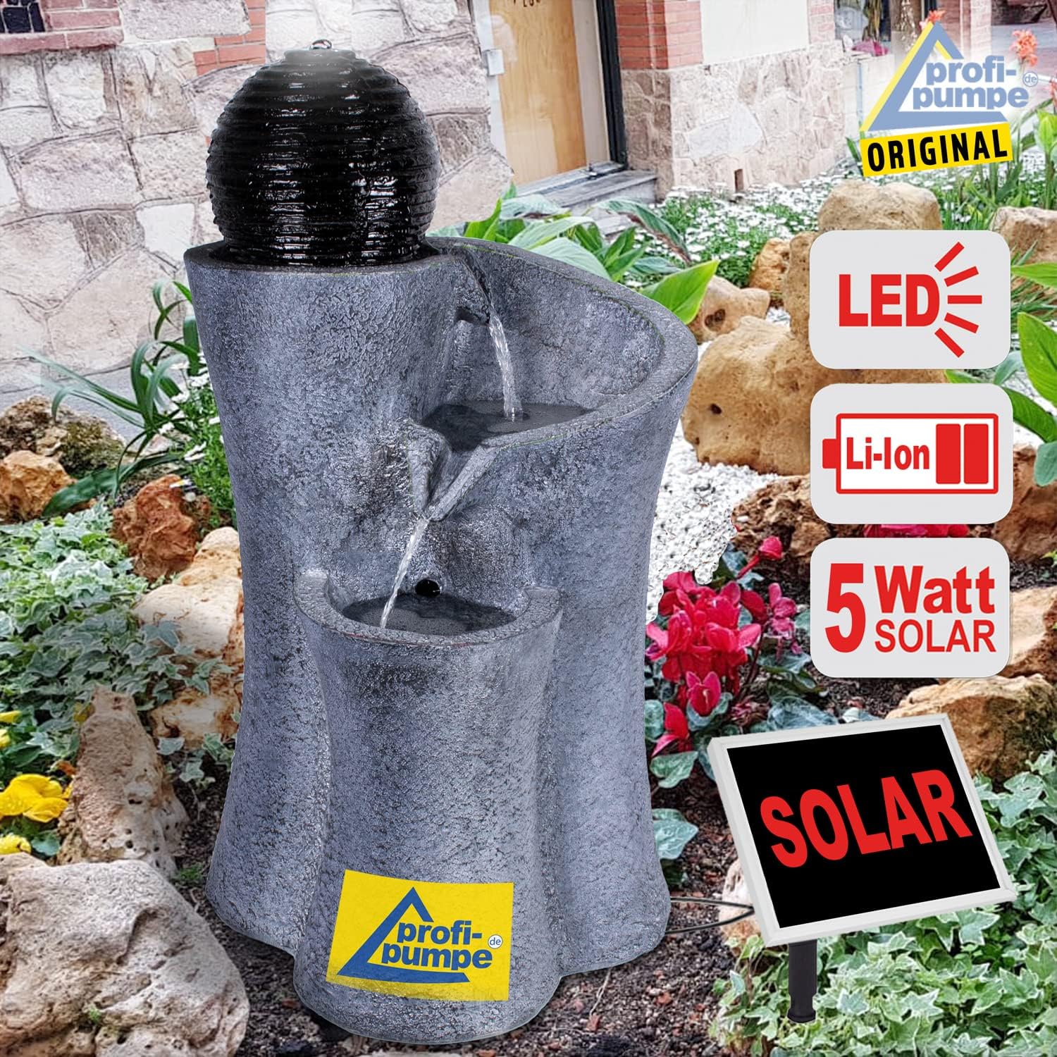 Fontana solare da giardino fontana decorativa fontana a spirale cascata con luce LED e batteria agli ioni di litio per giardino, laghetto da giardino, terrazza