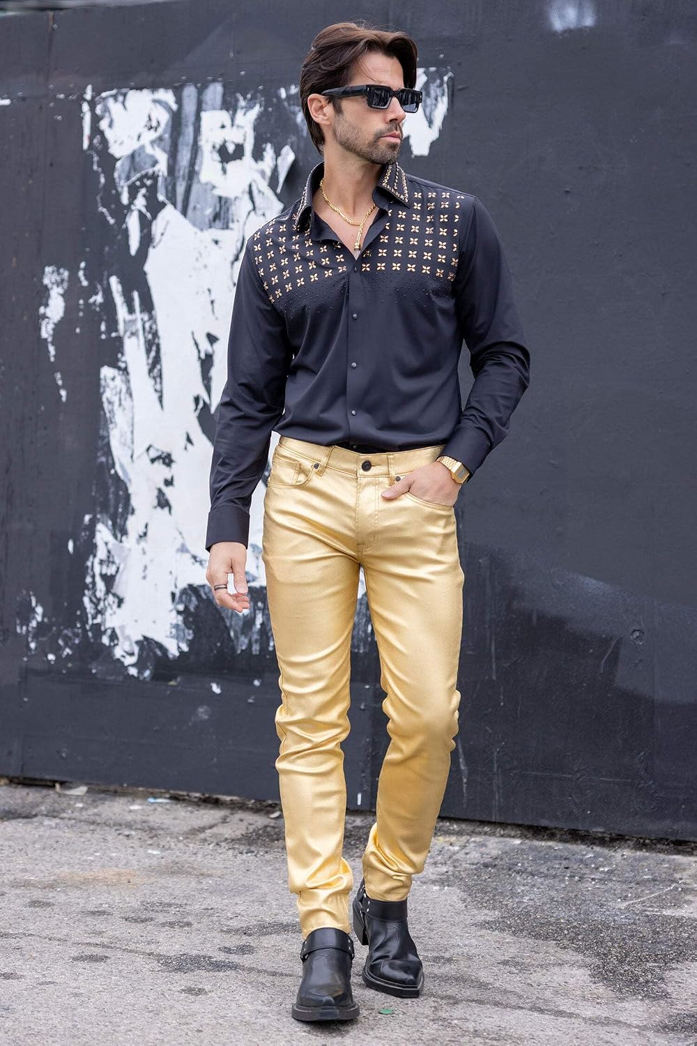 Barabas Men's Glossy Design Sparkly Luxury Dress Pants 2CPW27