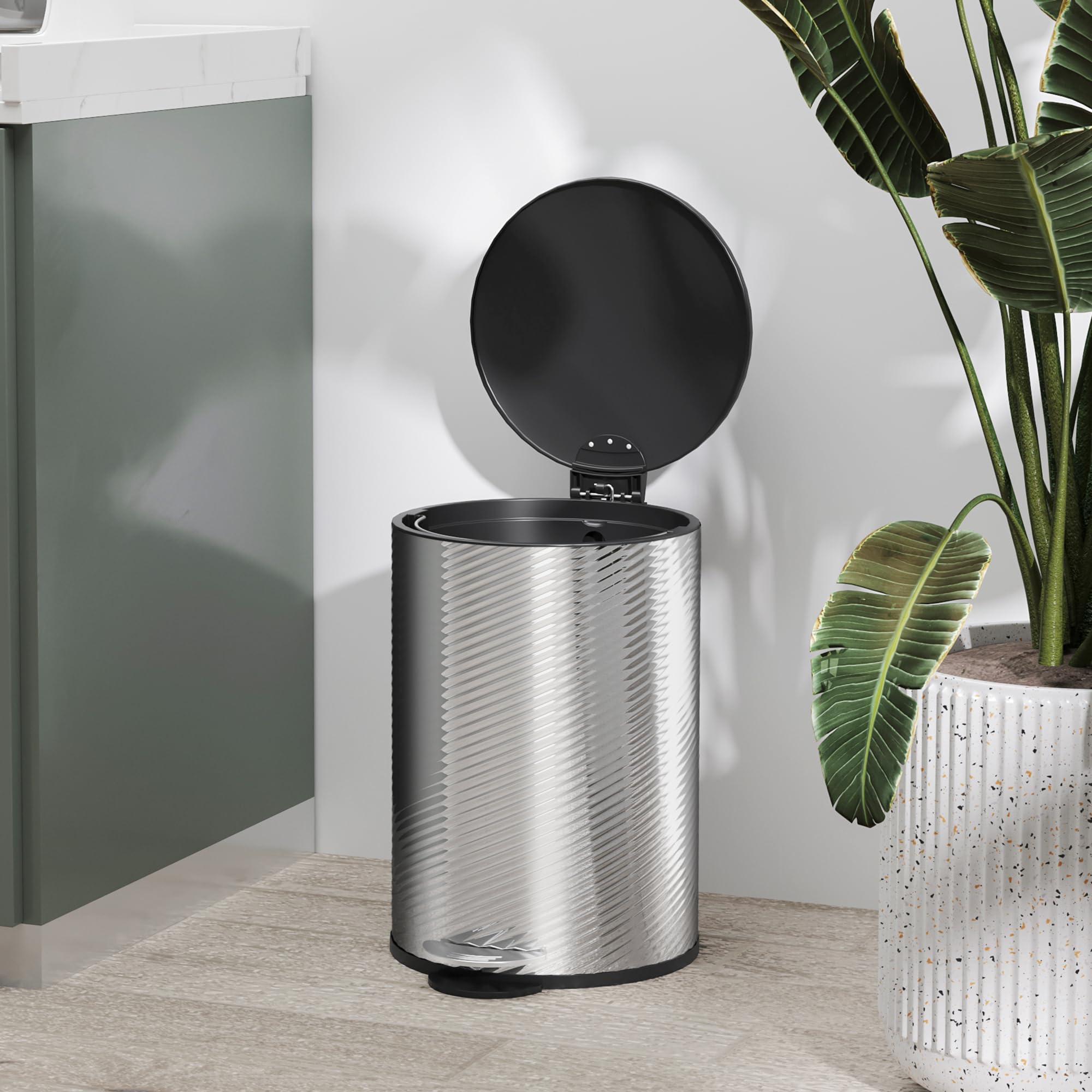 HOMCOM 20 Liter Kücheneimer, Edelstahl Treteimer mit Soft-Close-Deckel, Fingerabdruck-resistent, zylindrischer Mülleimer mit Fußpedal und herausnehmbarem Inneneimer, Silber