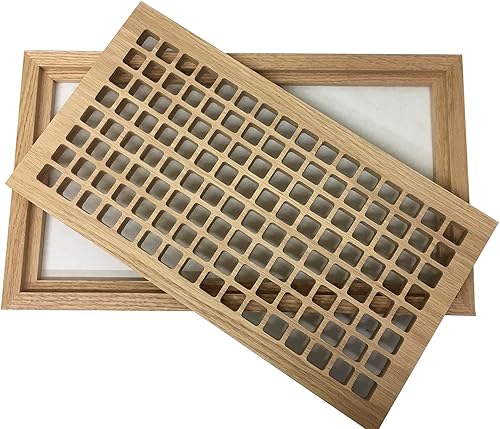 Miniatura 4 de Rejilla de ventilación de madera de roble blanco de 8 x 16 pulgadas, montaje empotrado con marco, estilo Eggcrate, sin terminar