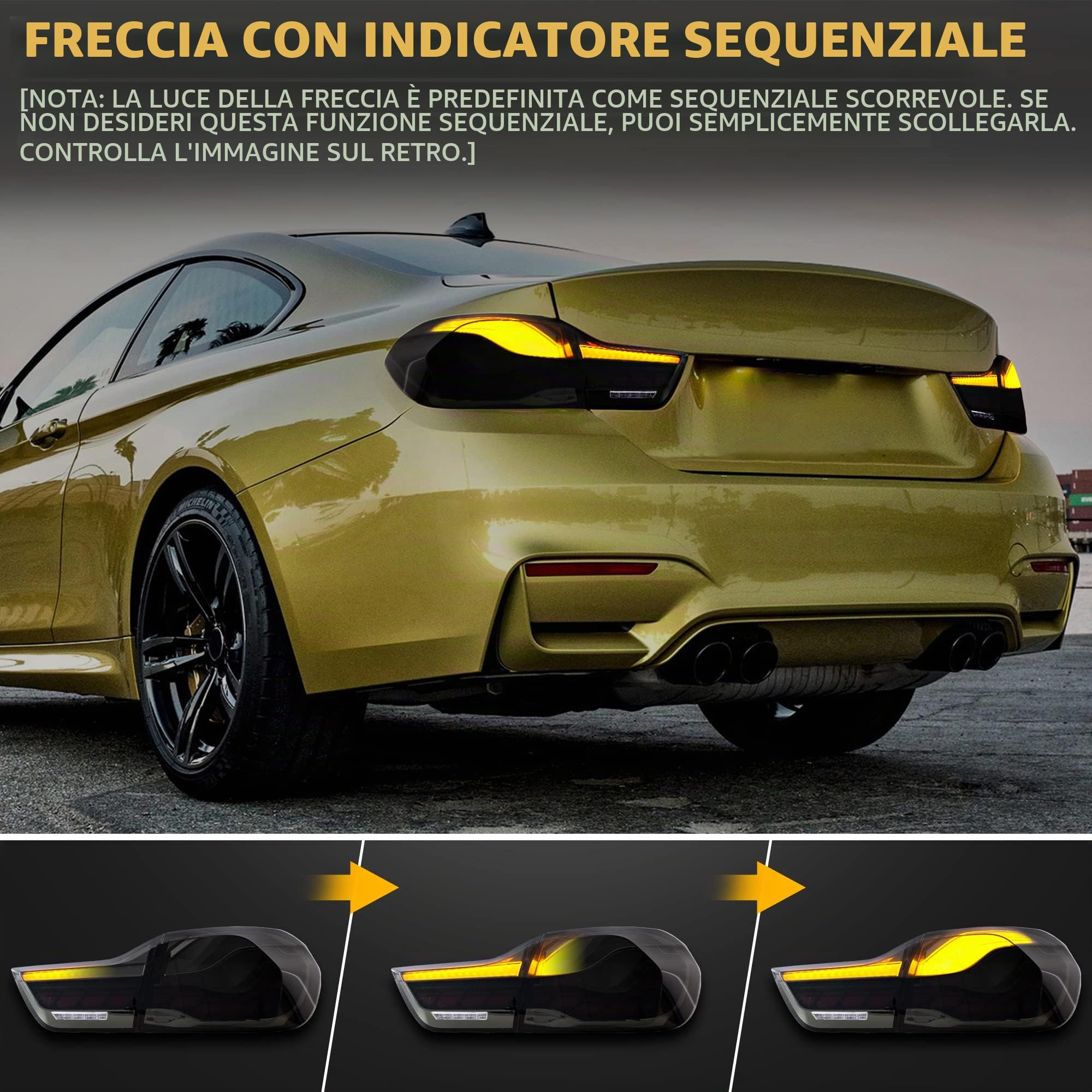 VLAND Fari posteriori LED per M4 GTS F82 F83, Serie 4 F32 F33 F36 Coupé Cabriolet 2014-2020, Con luci diurne dinamiche e indicatori di direzione - Nero