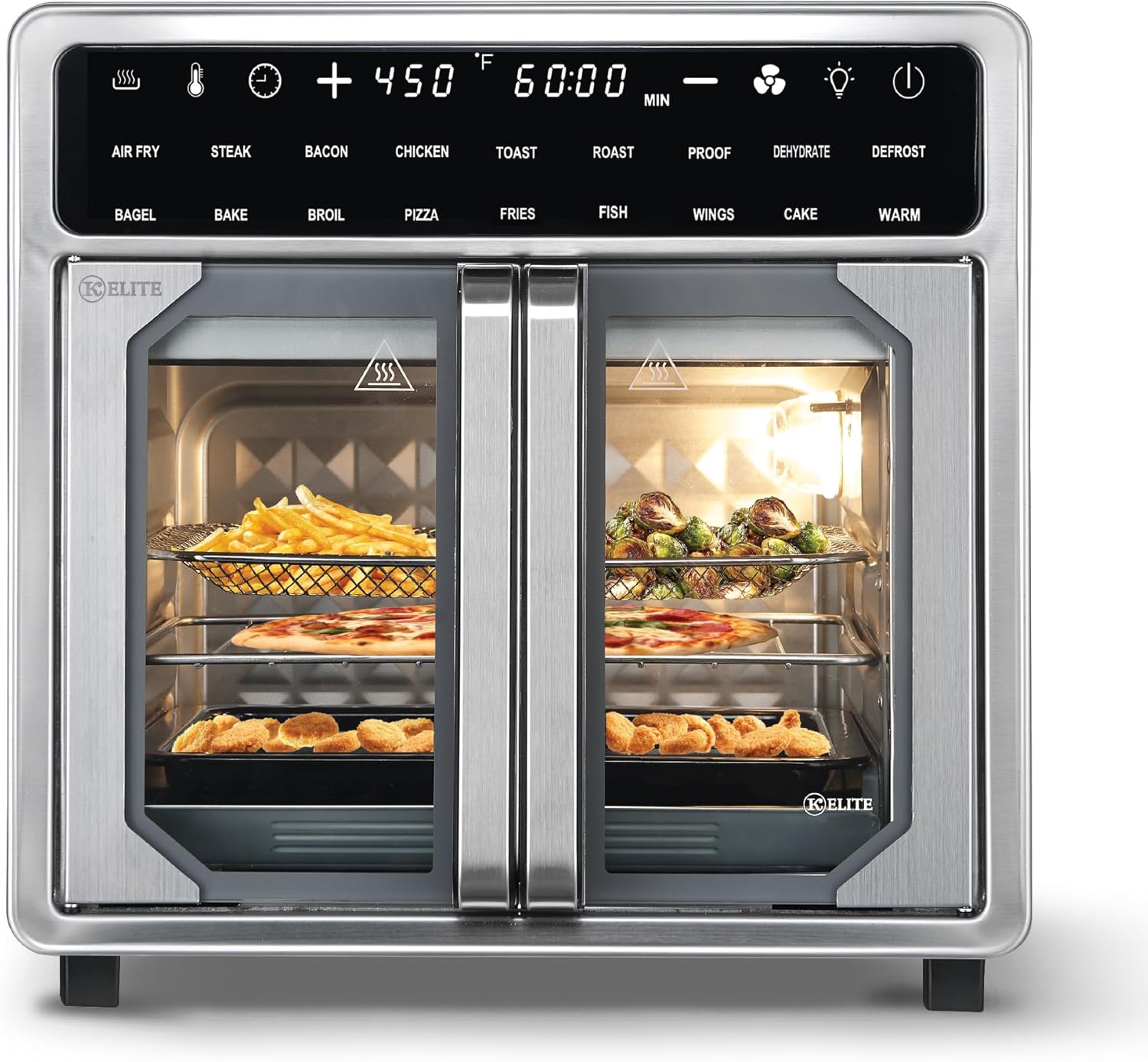 16 Quart French Door Air Fryer Oven – Family Size Countertop Convection Cooker with LED Display, Stainless Steel