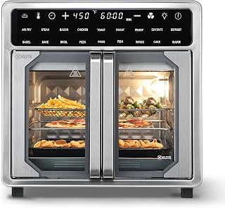 Kitchen Elite 16 Quart French Door Air Fryer Oven – Family Size Countertop Convection Cooker with LED Display, Stainless Steel