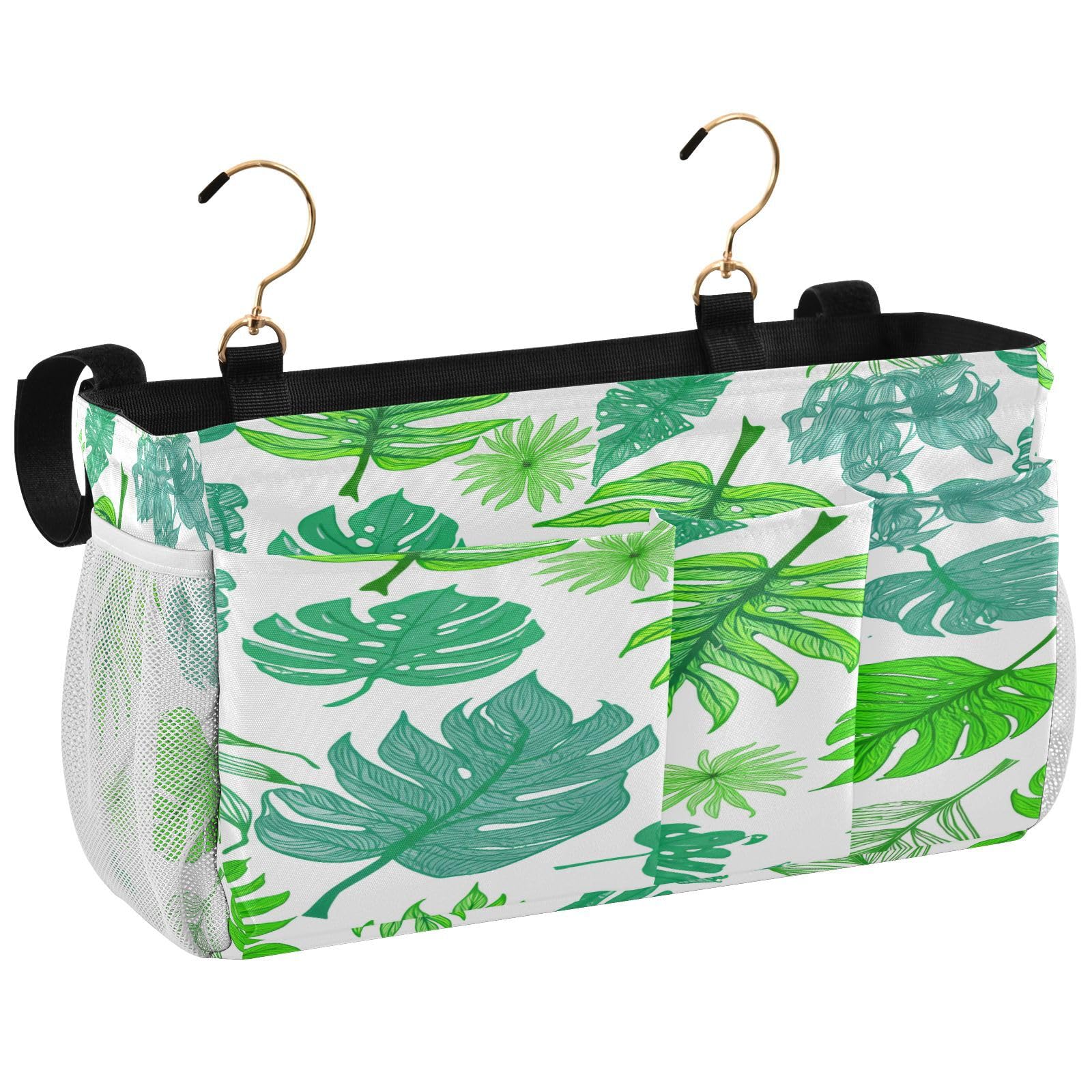 BOESI Doodle Colorful Leaves Bedside Storage Hanging Bag, Hanging Storage Basket, Suitable for Storing Cell Phones, Water Bottles, Books