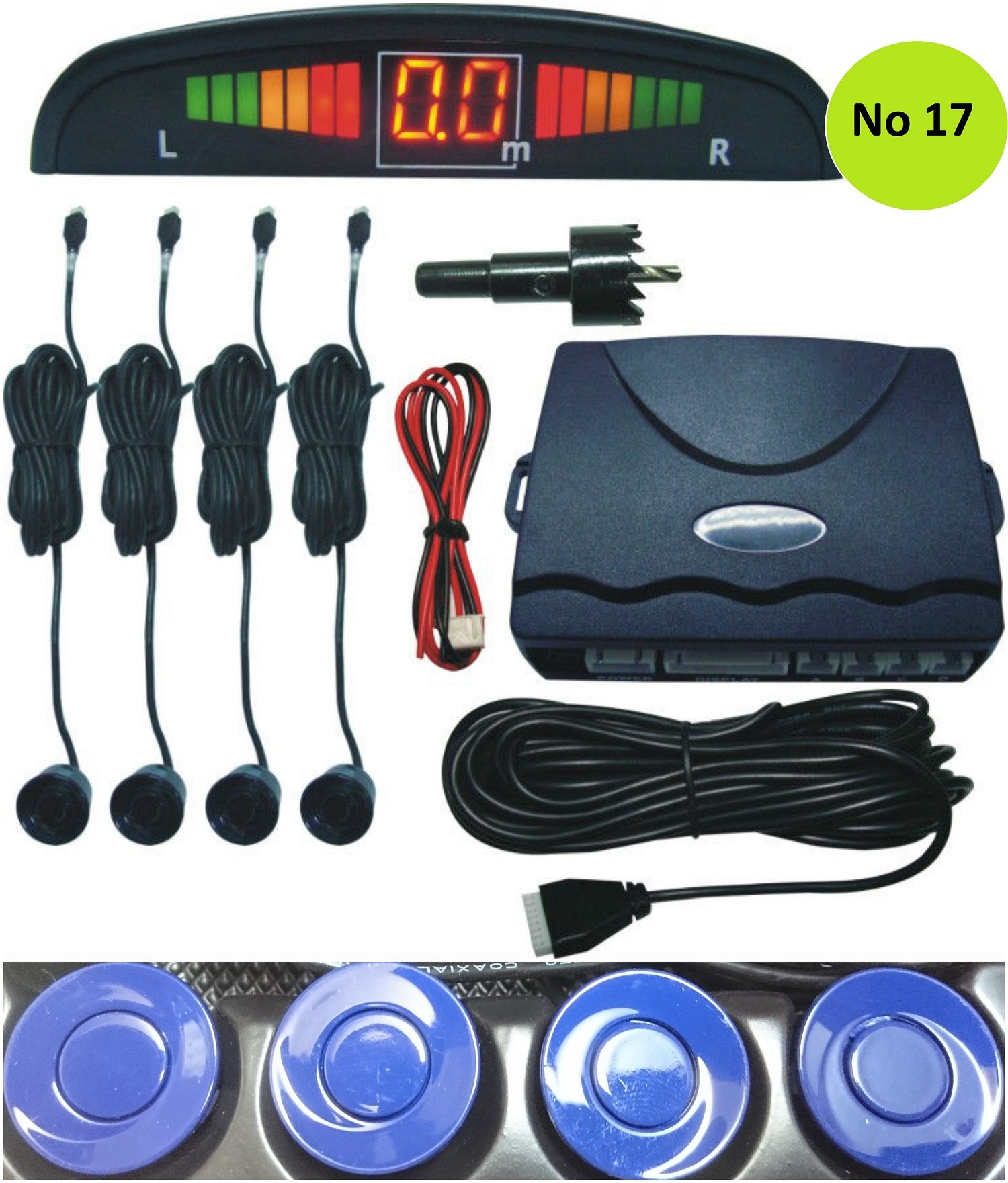 TechnoTec® Car Parking Rear Reverse 4 Sensors Kit Buzzer Radar LED Display Alarm System. (Blue (No17))
