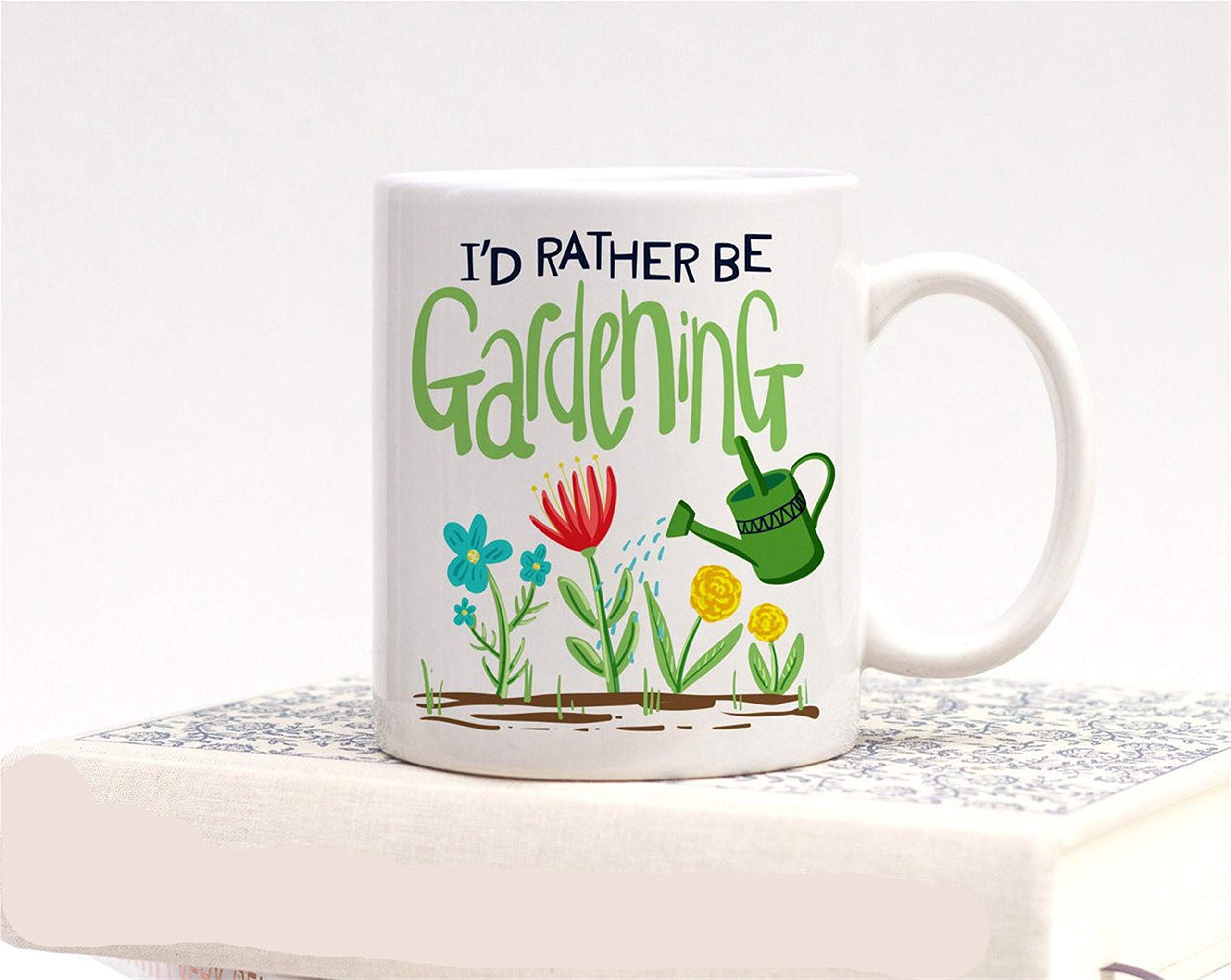 Gardeners Mug with I'd Rather Be Gardening Quote Gift for Gardeners Funny Quote Mug Green Fingered Gift