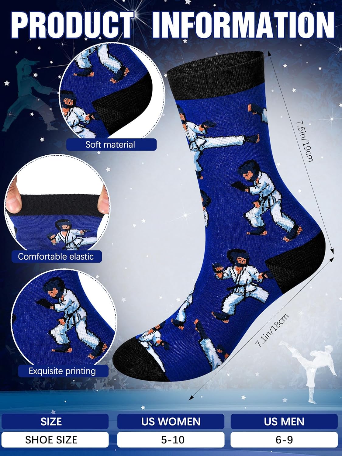 12 Pairs Funny Karate Socks Bulk Gifts for Boys, Girls, and Teachers Novelty Breathable Cotton Karate Crew Sock for Lover Gifts - Image 4