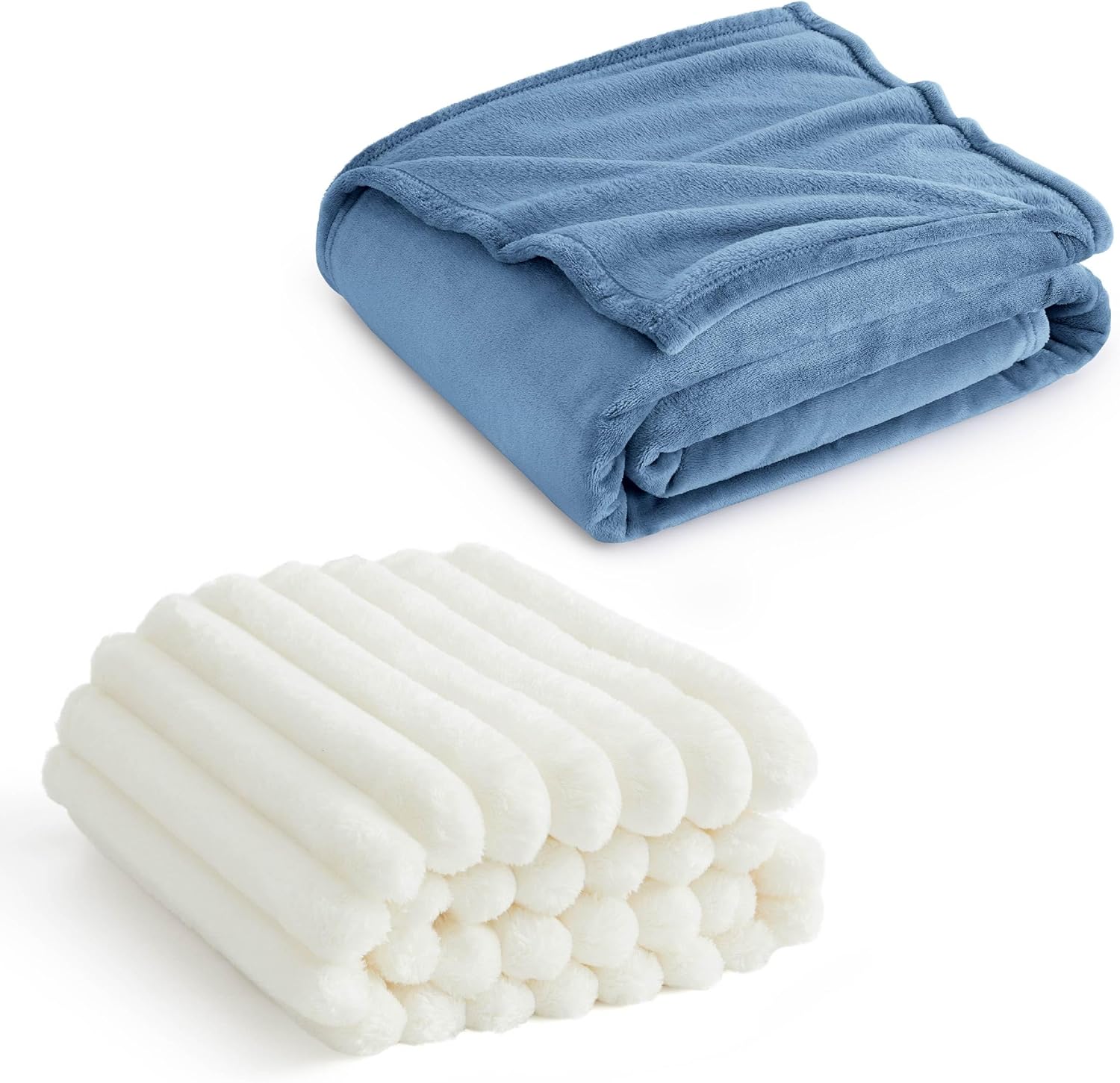 Bedsure Fleece Blanket Queen Blanket Washed Blue&Blankets Queen Size for Bed,90x90 Inches