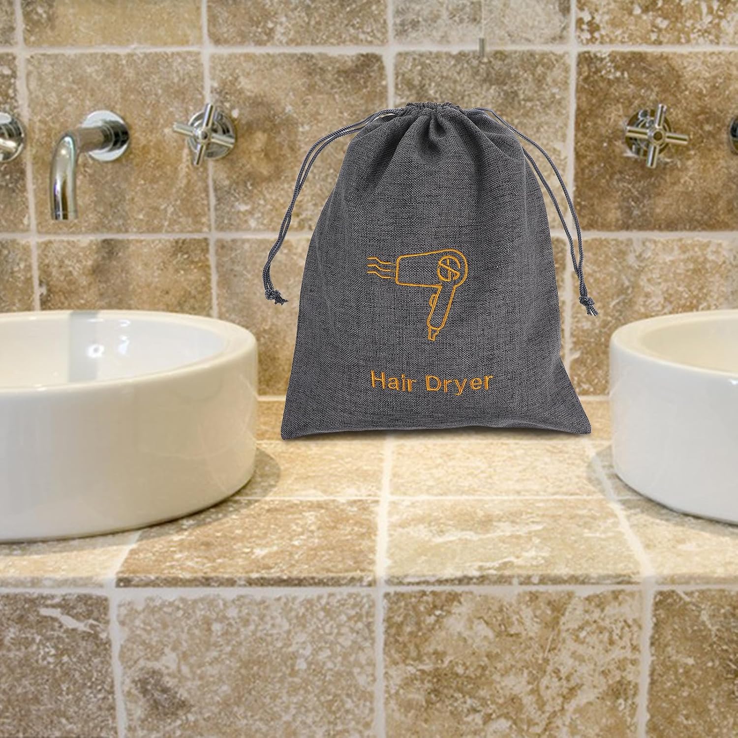 Portable Hair Dryer Storage Bag Universal Compatibility with Drawstring Closure, Waterproof and Dustproof Faux Linen Travel Hair Dryer Case and Simple for Hotels and Travel