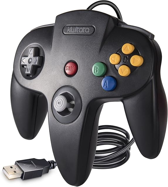 KIWITATA Classic N64 Controller, kiwitatá Remote N64 Wired USB Game Pad Joypad Controller for Windows XP 7 8 & MAC Raspberry Pi 3 Black