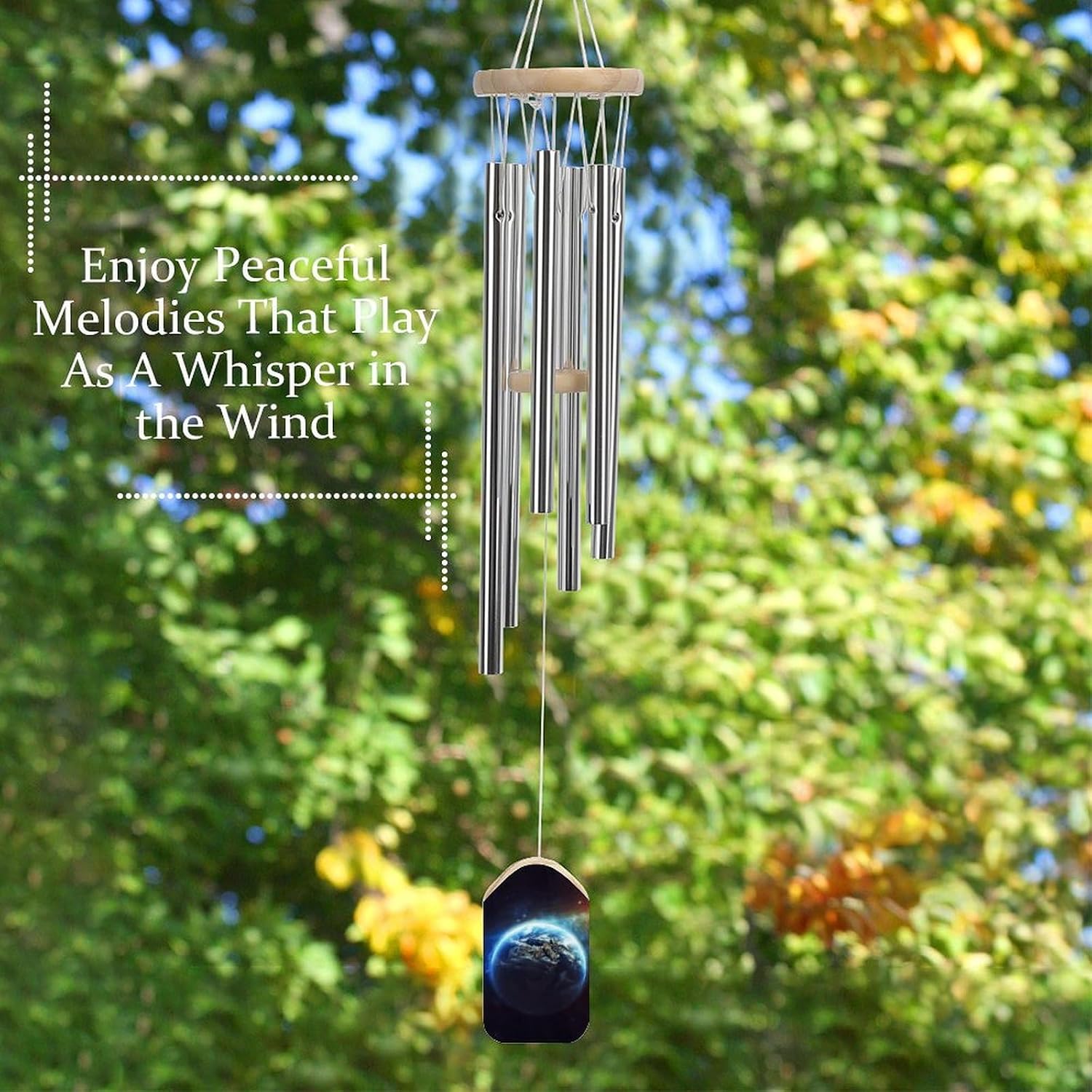 Outdoor Wind Chimes, Space Planet Earth Printed Wind Chimes,Simple Wind Chimes,Curtain Wind Chimes for Home Decoration