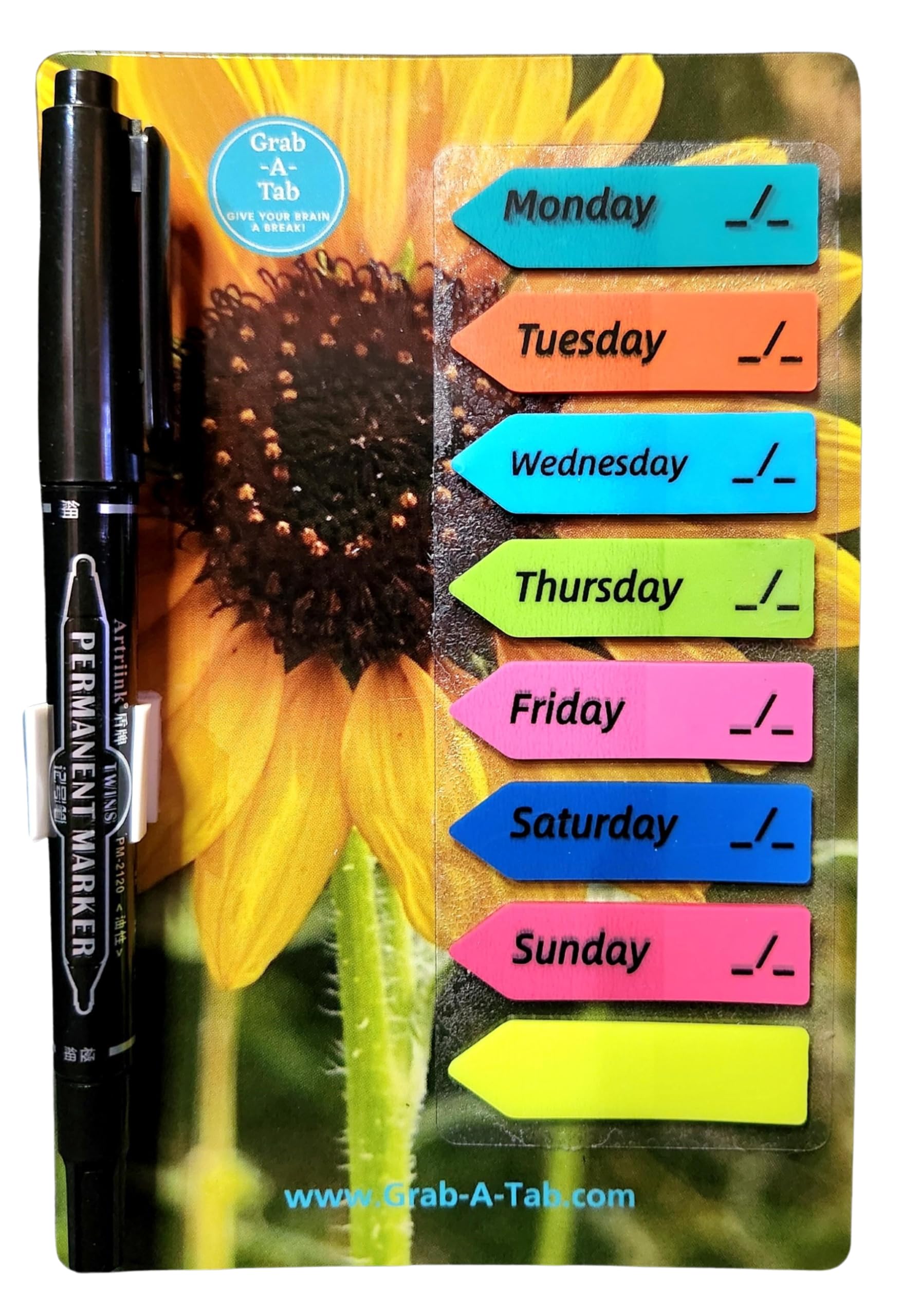 Food Labels Magnet! Grab-A-Tab - Sunflower Design, Reminder Tabs, Convenient Way to Track Leftovers & More, 160 Reusable Sticky Tabs, w/Pen (Daily