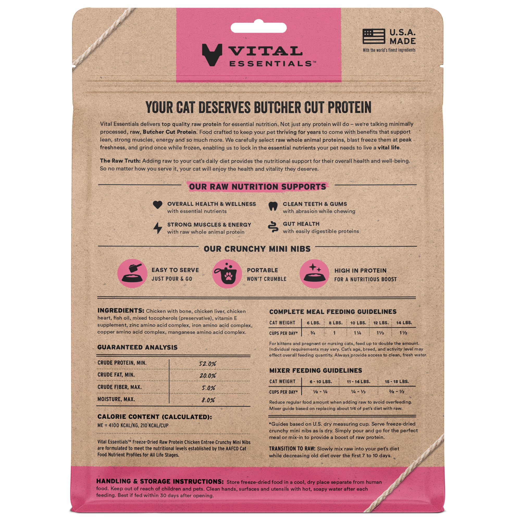 Vital Essentials Freeze Dried Cat Food, Raw Chicken Crunchy Mini Nibs | Complete Meal or Topper | 96% Chicken, Organs & Bone | Limited Ingredient, High Protein, Grain Free Dry Cat Food | 8 oz Bag - image 2