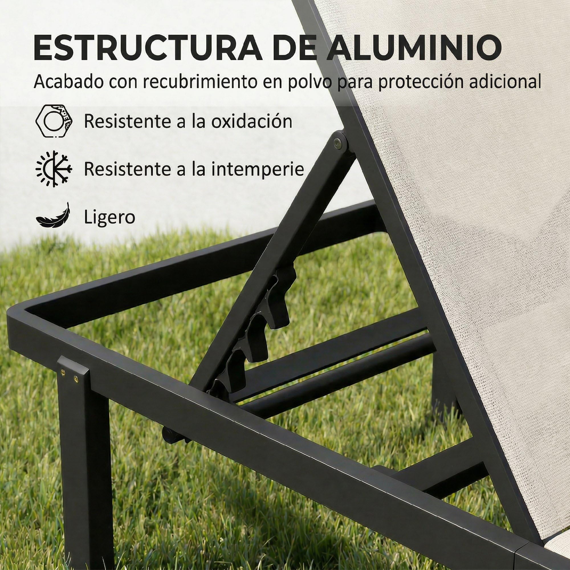 Outsunny Pack de 2 Tumbonas de Jardín Exterior, Tumbonas Reclinables con Ruedas, Respaldo Ajustable de 4 Niveles, Estructura de Aluminio y Tela Textilene, Resistentes, para Playa, Piscina, Beige