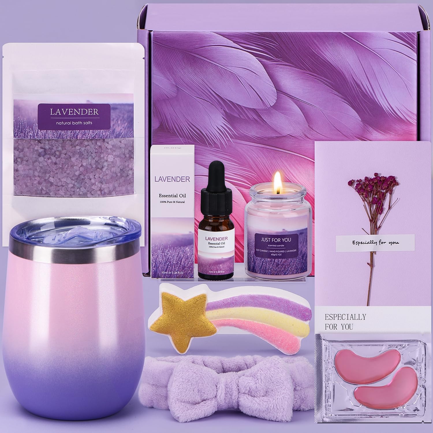 Lavender Birthday Pamper Gifts for Women Her, Unique Self Care Package