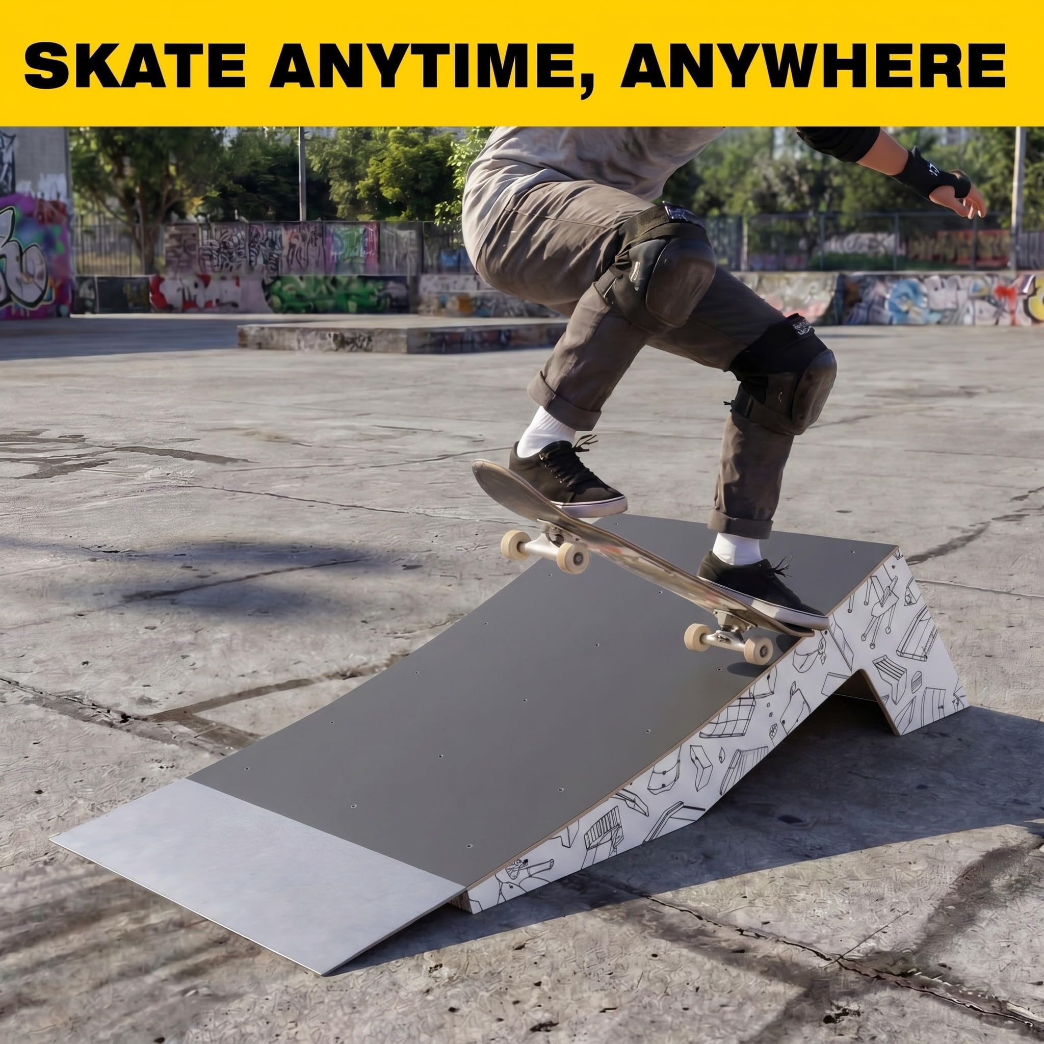 AceOrbit Quarter Pipe Skate Ramp, Anfänger Holz Skateboard Bike Rampe für den professionellen Gebrauch zu Hause, Geschenke für Skateboarder, funktioniert mit BMX, Rollern & Inline-Skates