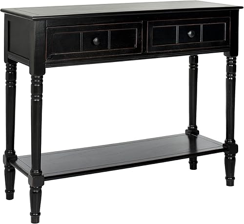 Miniatura 4 de Safavieh colección American Homes Samantha Mesa consola de 2 cajones, madera envejecida, color negro Negro (Distressed Black),Crema Envejecido,Rojo