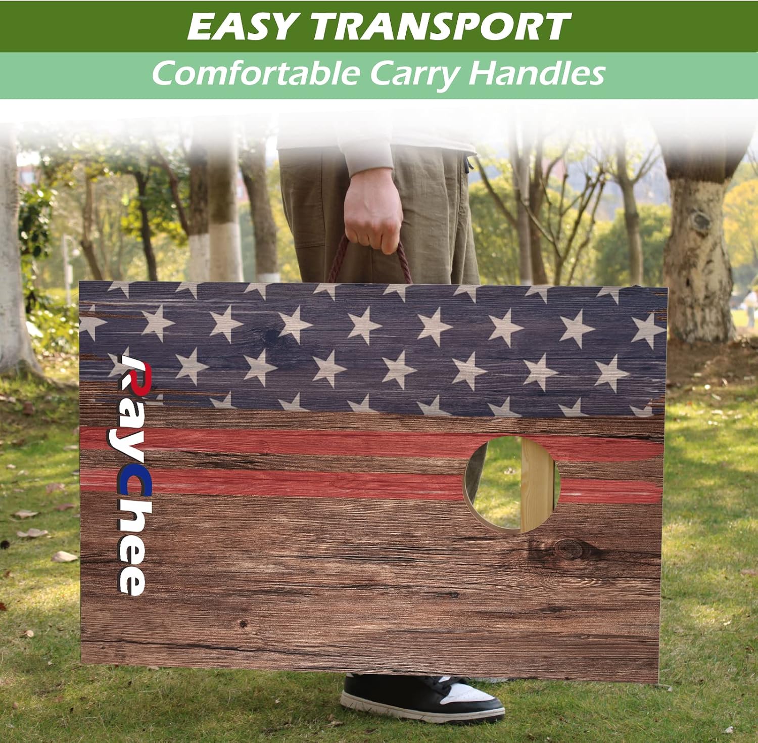 Solid Wood Portable Cornhole Sets, 3 x 2ft / 4 x2 ft Regulation Size Cornhole Boards w/ 8 Cornhole Bags, Corn Hole Toss Game for Backyard, Beach, Tailgates, Outdoor