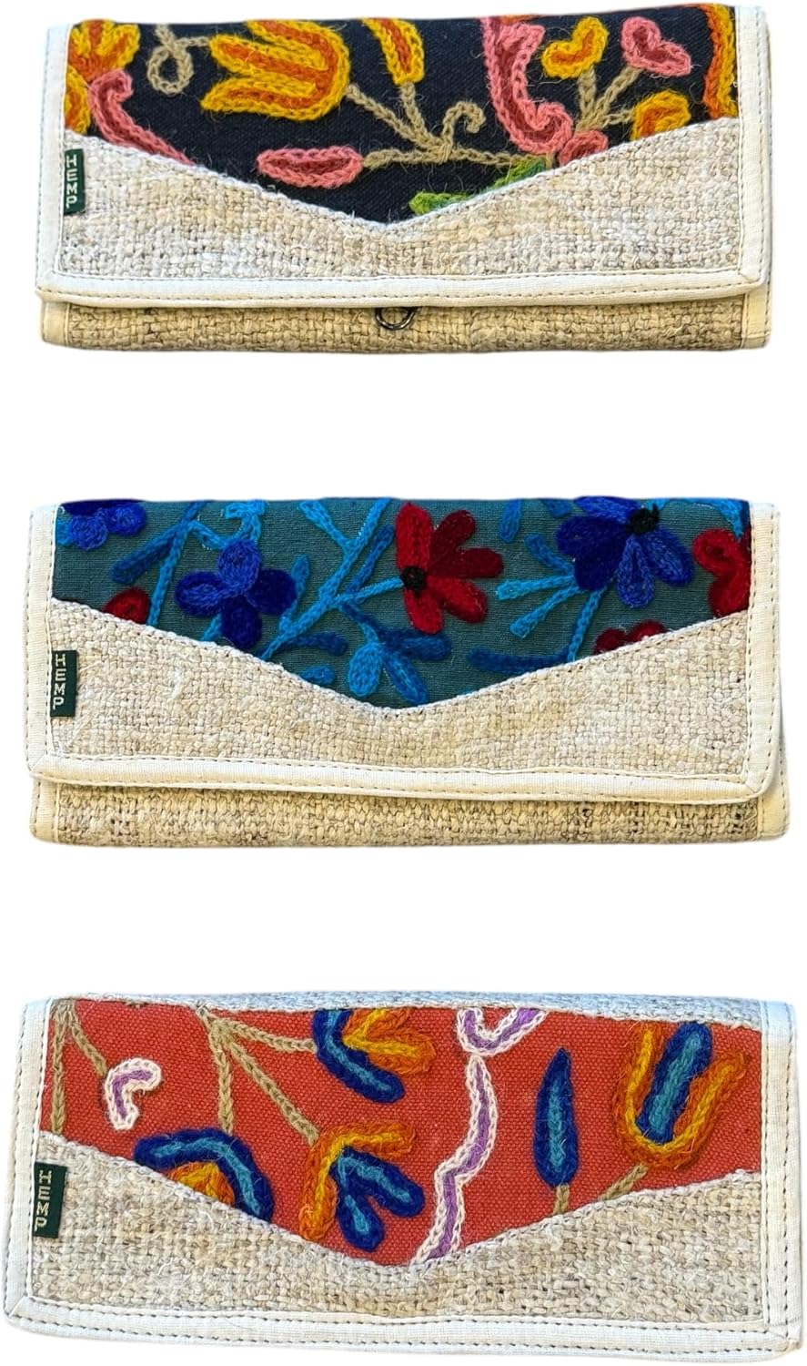 Asatre Hemp Tri-Fold Embroidered Wallet – Eco-Friendly, Durable, Vegan Wallet with Multiple Card Slots – Lightweight, Handmade Natural Fiber Wallet for Women (Black) - Image 6
