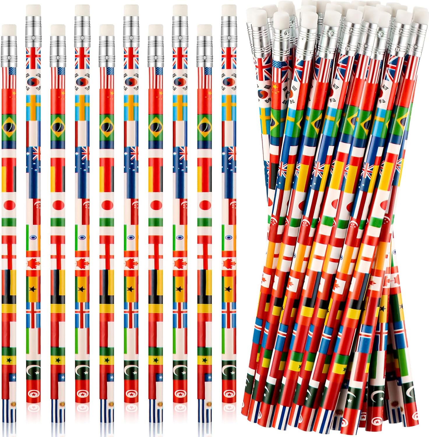 Seajan 200 Pcs International Country Flag Pencils with Erasers Bulk World Flags Theme Pencils for Country Them Party Teacher Multicultural Education Student Classroom Supplies