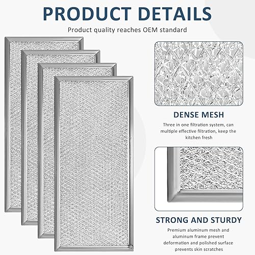 Vista 4 de AMI PARTS - Filtro de grasa para microondas Whirlpool W10208631A, aproximadamente 13 x 6 pulgadas (paquete de 4)