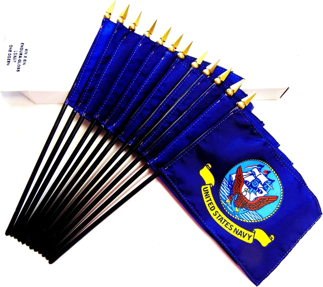 12 Navy Desk Flags 4x6 Inch American Made Miniature Table Flags; 12 Small Mini Flags
