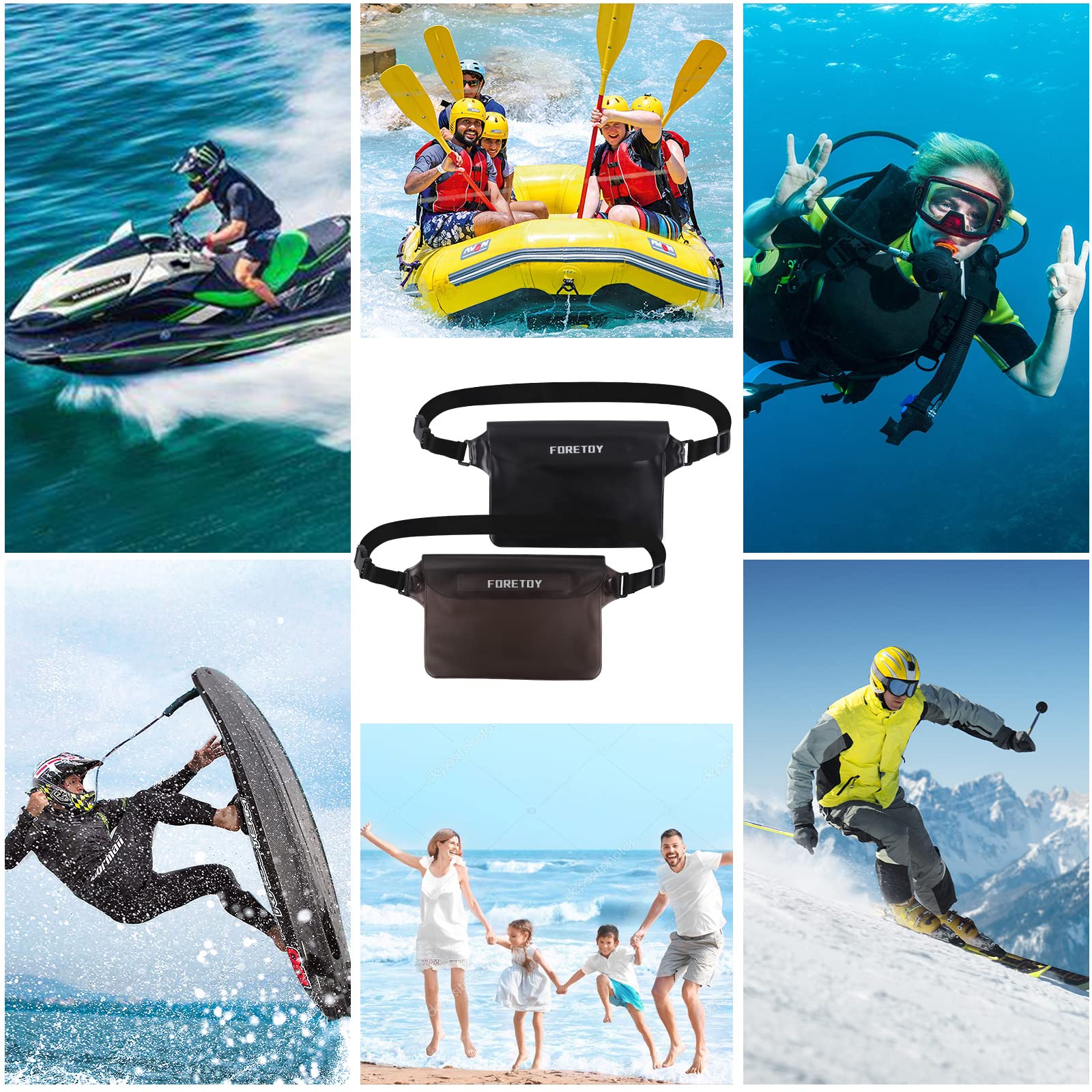 FORETOY Bolsa Impermeable 2 Pack Riñonera IP68 para Deportes Acuatica Playa Natación