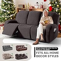 Vista 5 de Vansofy - Fundas elásticas para sofá reclinable, 8 piezas, funda suave de jacquard para sofá reclinable, protector de muebles con parte inferior