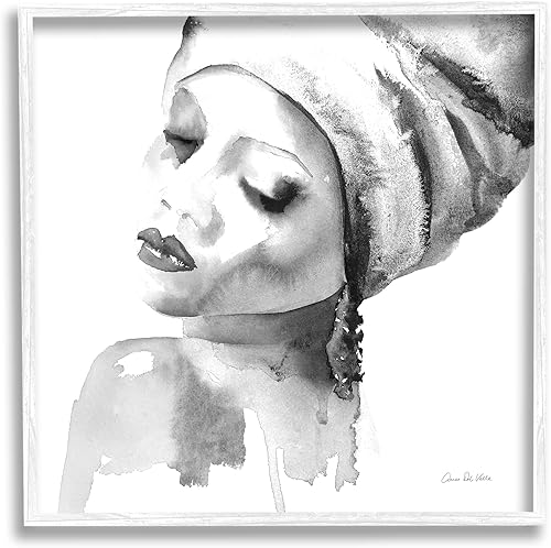 Stupell Industries Retrato de acuarela negra tranquila con envoltura para la cabeza, diseñado por Aimee Del Valle, arte de pared enmarcado en