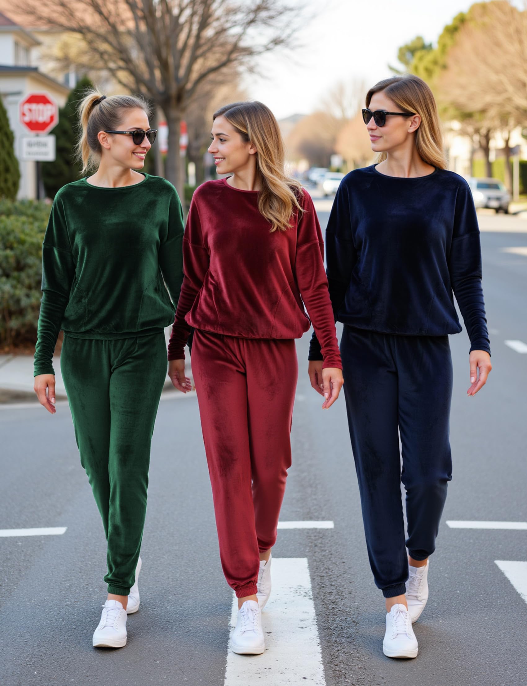 Pyjama Velours Femme Hiver à Manches Longues Ensemble Survêtement Col Rond Chaud Confortable Vêtements de Nuit Maison Décontracté