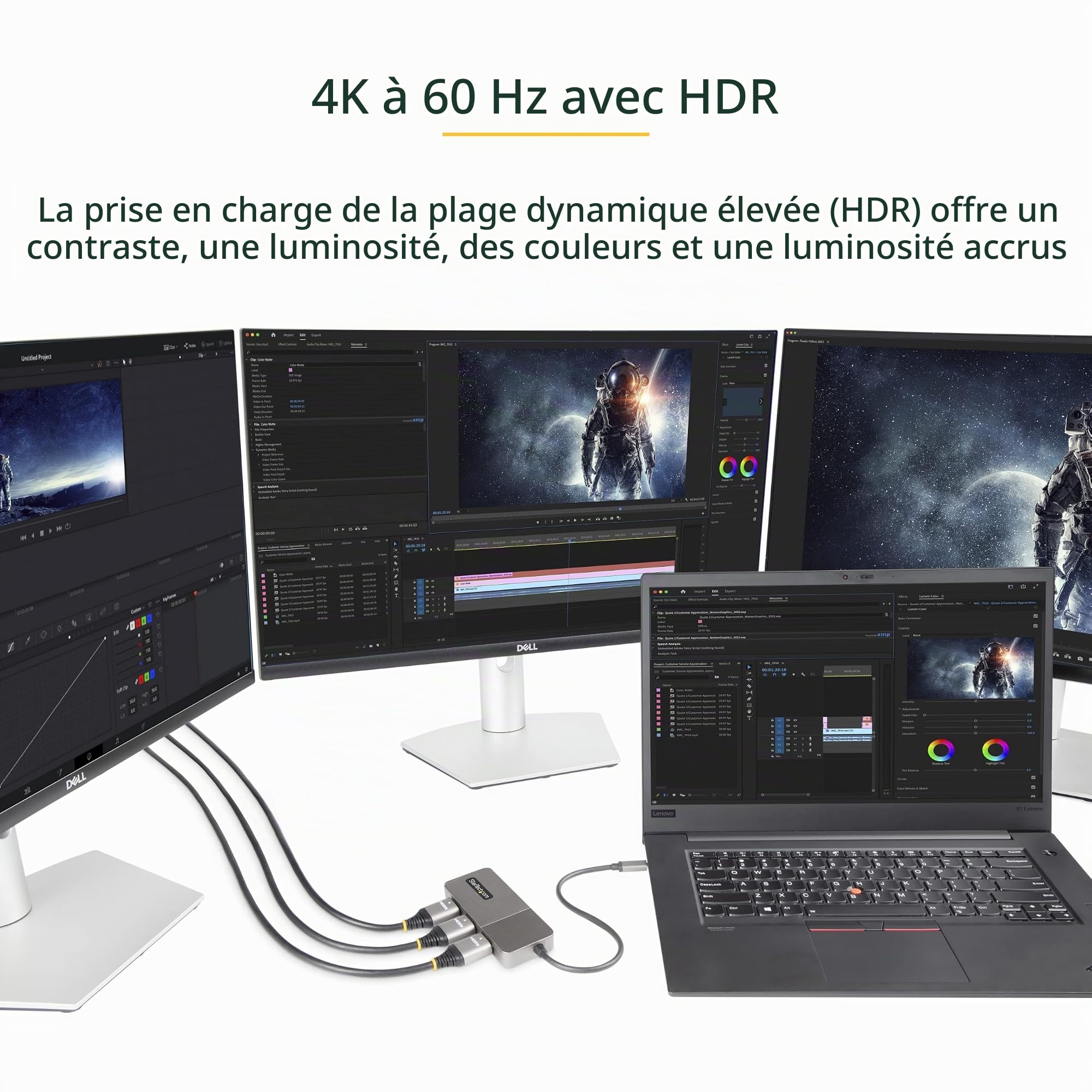 StarTech Hub MST USB-C vers Triple HDMI 4K 60Hz, HDR, DSC, Audio 2 canaux
