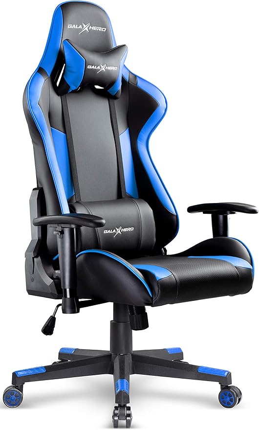 Amazon Co Jp Galaxhero ゲーミングチェア ゼウス 耐久性高級puレザー オフィスチェア 安心の一年間保障 デスクチェア 耐荷重150kg リクライニング 可動肘 パンチングレザー座面 腰痛対策 調節可能 ヘッドレスト ランバーサポート ロッキング ブルー