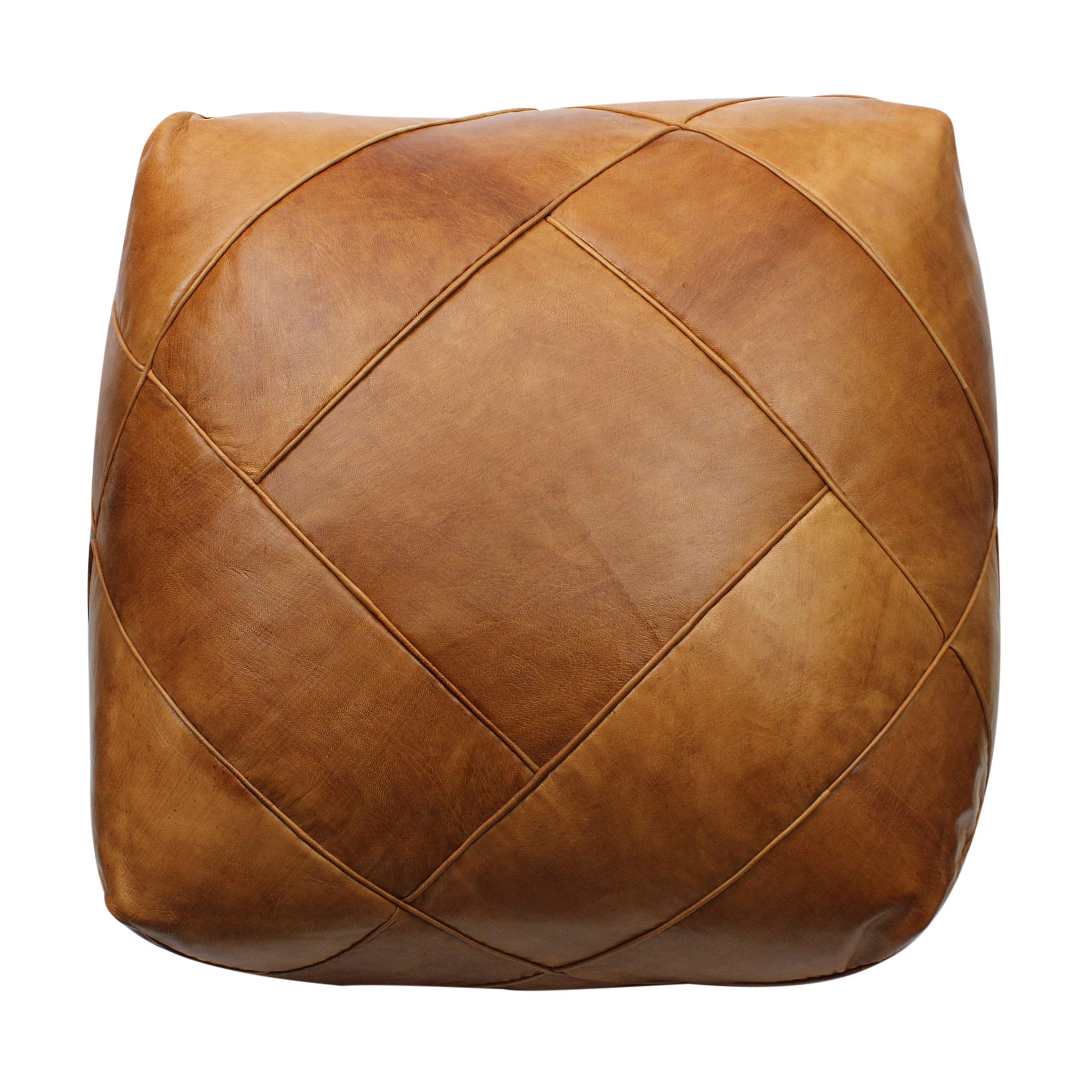 Marokkanischer Pouf Pouf Ottoman Fußbank Fußstütze Quadratisch Extra Groß Echtes Naturbraunes Leder Handgenäht Kachel Design (nur Bezug)