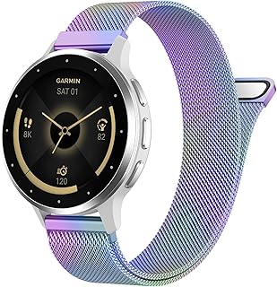 18mm 20mm Metal Band Compatible for Garmin Vivoactive 5/6/4S/3 Watch Bands, Soft Stainless Steel Mesh Strap for Garmin Ven...