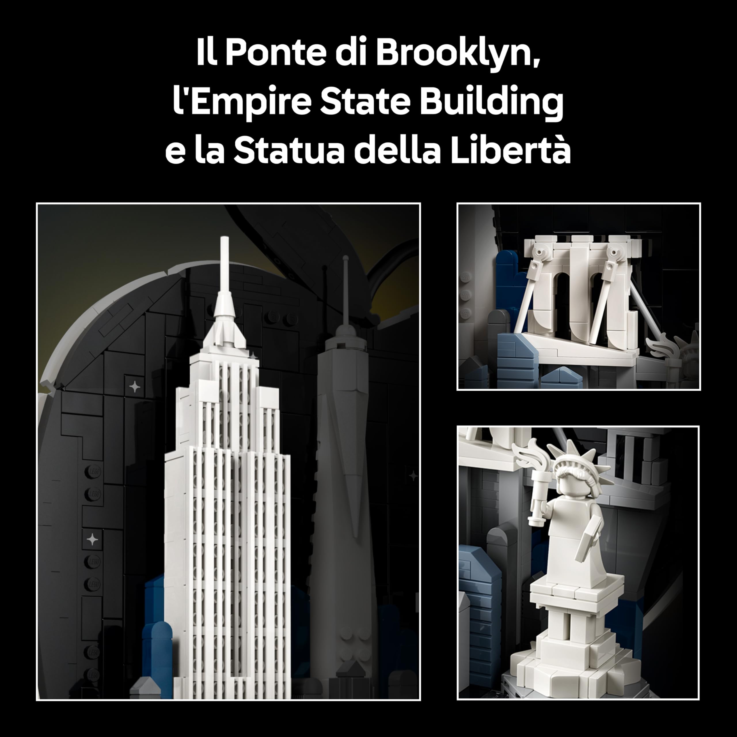 LEGO Architecture New York City – La Grande Mela - Kit Modellismo per Adulti - Decorazione da Mensola con Monumenti Simbolici tra cui Empire State Building e Ponte di Brooklyn - Regalo Fai da Te 21066