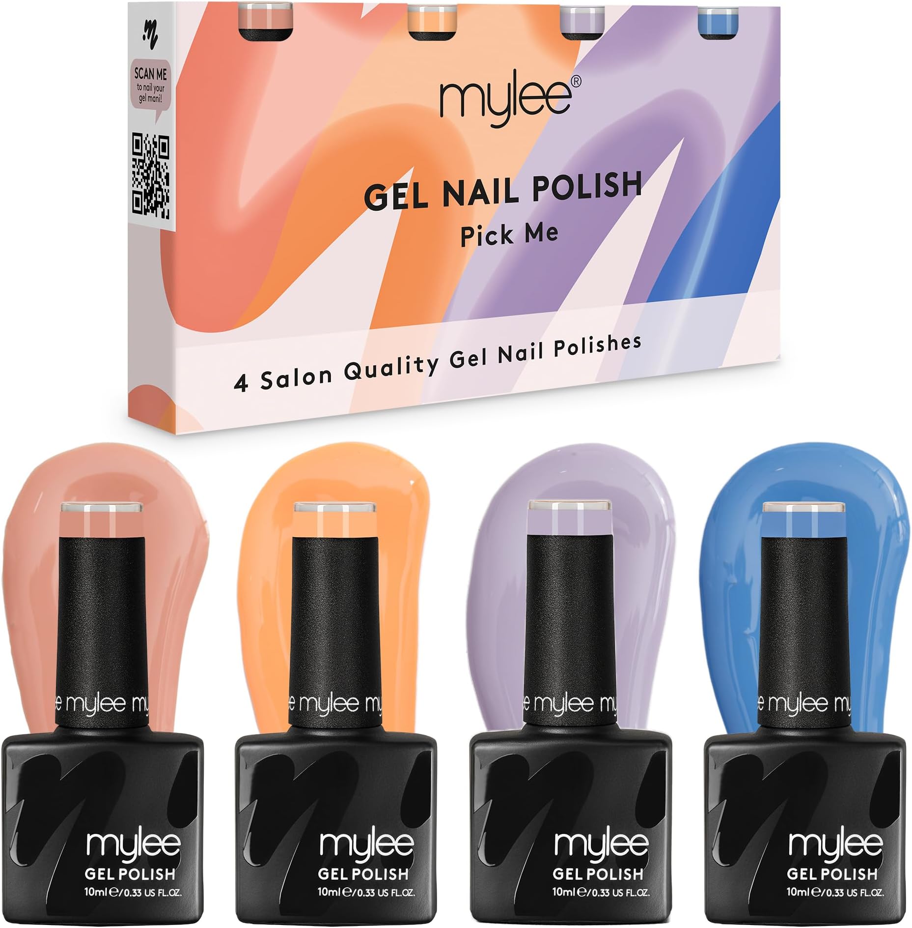 Mylee Gel Nail Polish Quad Set 4x10ml [Pick Me] - Spring/Summer Range - UV/LED Soak-Off Nail Art Manicure Pedicure for Professional, Salon & Home Use - Long Lasting & Easy to Apply