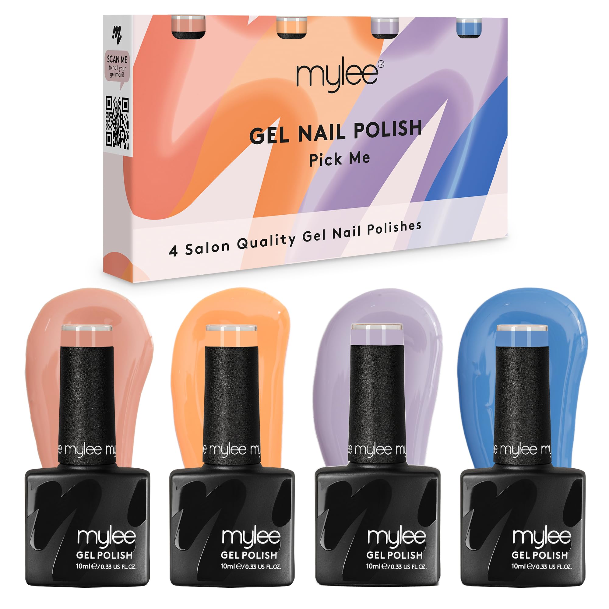 Mylee Gel Nail Polish Quad Set 4x10ml [Pick Me] - Spring/Summer Range - UV/LED Soak-Off Nail Art Manicure Pedicure for Professional, Salon & Home Use - Long Lasting & Easy to Apply