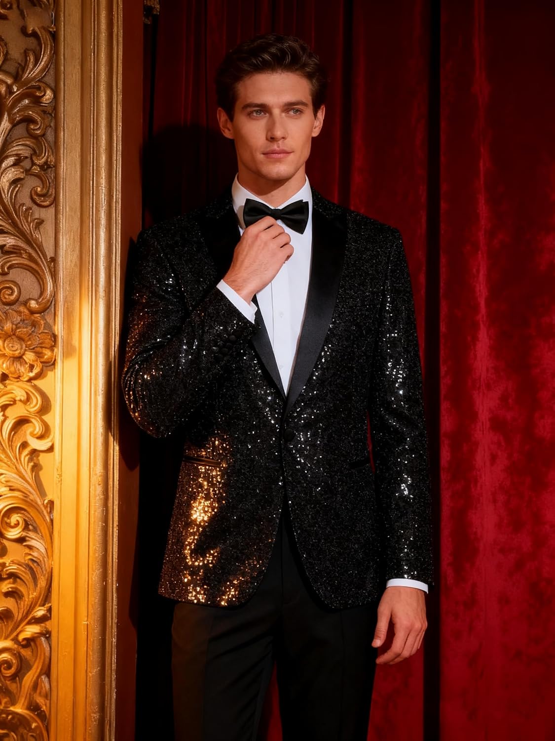 Barry.Wang Mens Sequins Blazer Sparkle Dress Suit Jacket Cocktails Shiny Metallic Disco Dance Party Tuxedo Homecoming - Image 2