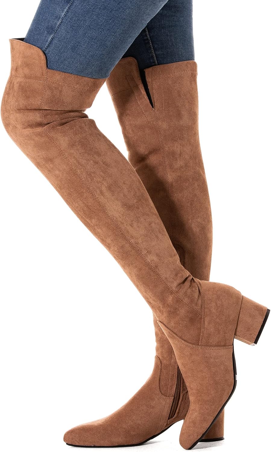 Mtzyoa Women Over The Knee Boots Suede Thigh High Low Block Heel Stretch OTK Walking Comfort - Image 2